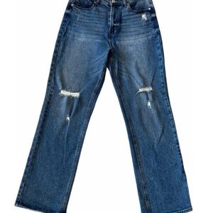 Warehouse One Blue Distressed High Rise Vintage Straight Jeans